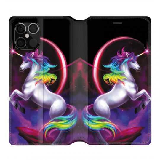 Housse Cuir Portefeuille Pour Iphone 12 / 12 Pro Licorne Arc en ciel