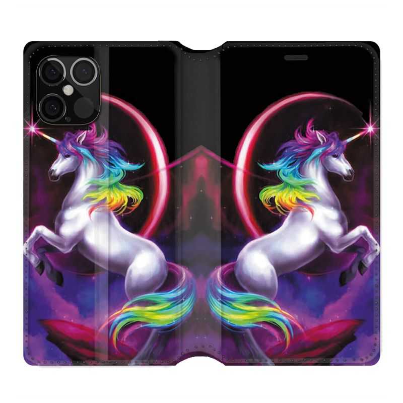 Housse Cuir Portefeuille Pour Iphone 12 / 12 Pro Licorne Arc en ciel