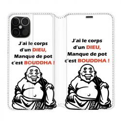 Housse Cuir Portefeuille Pour Iphone 12 / 12 Pro Humour Bouddha