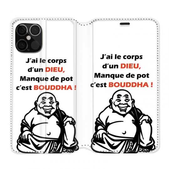 Housse Cuir Portefeuille Pour Iphone 12 / 12 Pro Humour Bouddha