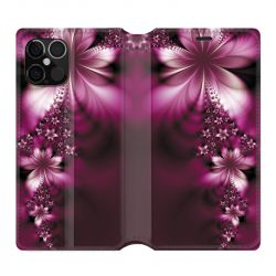 Housse Cuir Portefeuille Pour Iphone 12 / 12 Pro Fleur Violette Montante