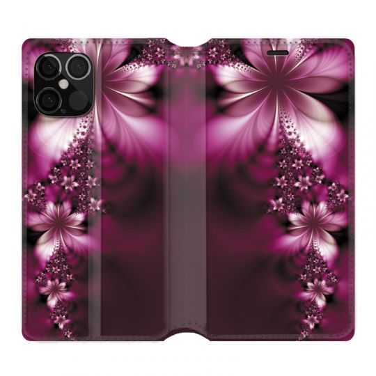 Housse Cuir Portefeuille Pour Iphone 12 / 12 Pro Fleur Violette Montante