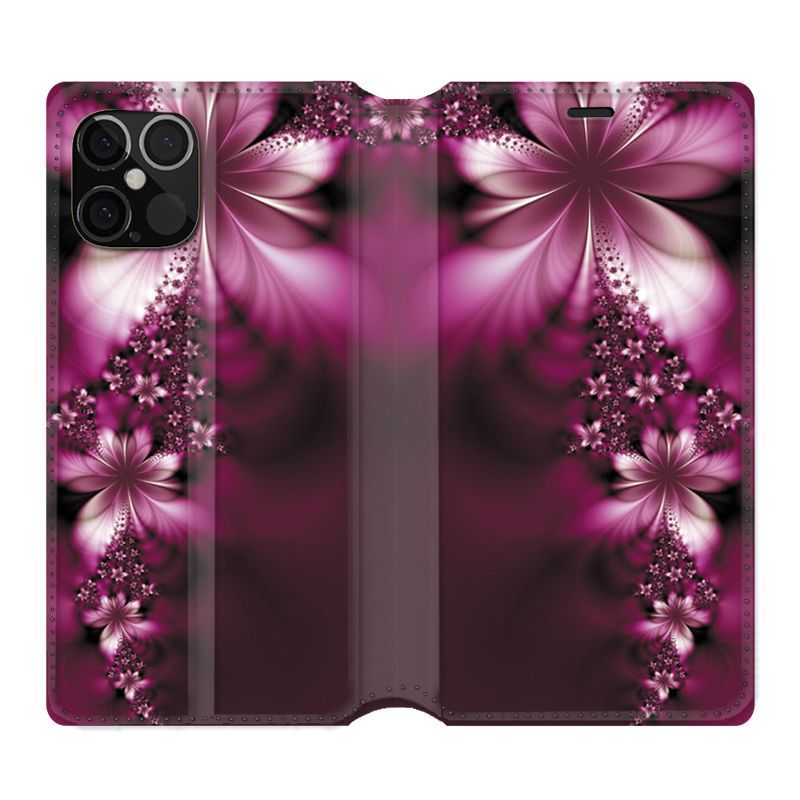 Housse Cuir Portefeuille Pour Iphone 12 / 12 Pro Fleur Violette Montante