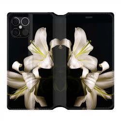 Housse Cuir Portefeuille Pour Iphone 12 / 12 Pro Fleur Lys Noir