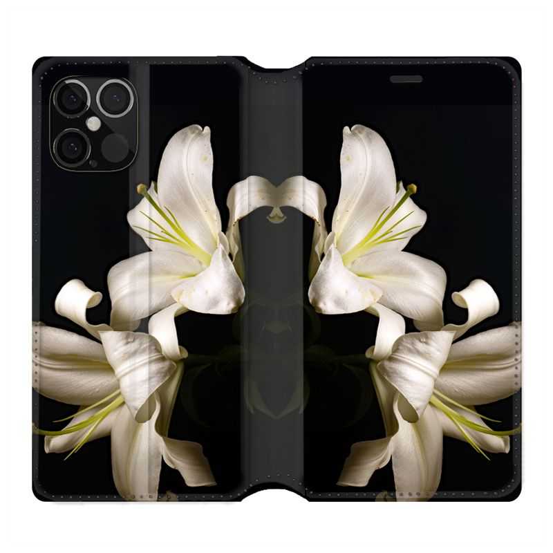 Housse Cuir Portefeuille Pour Iphone 12 / 12 Pro Fleur Lys Noir