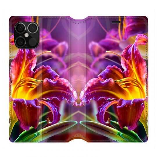 Housse Cuir Portefeuille Pour Iphone 12 / 12 Pro Fleur Lys Color