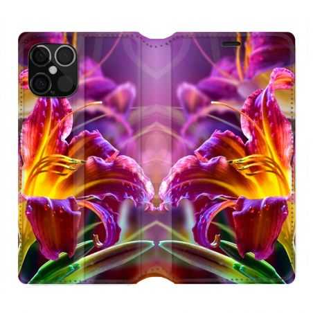 Housse Cuir Portefeuille Pour Iphone 12 / 12 Pro Fleur Lys Color