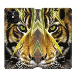 Housse Cuir Portefeuille Pour Iphone 12 / 12 Pro Oeil Tigre