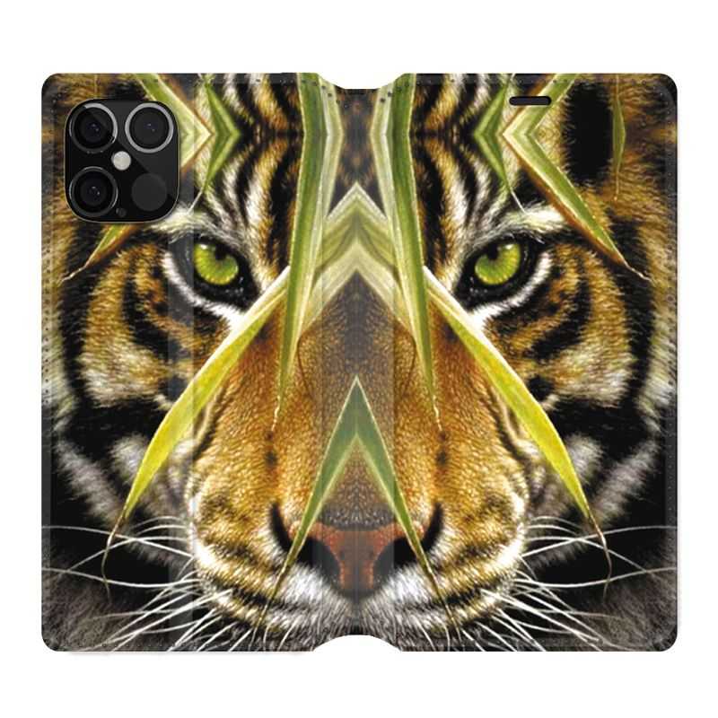Housse Cuir Portefeuille Pour Iphone 12 / 12 Pro Oeil Tigre