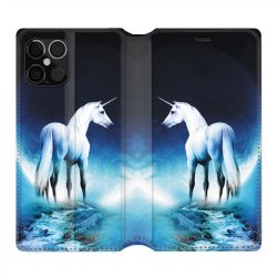 Housse Cuir Portefeuille Pour Iphone 12 / 12 Pro Licorne Lune
