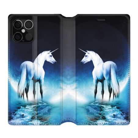 Housse Cuir Portefeuille Pour Iphone 12 / 12 Pro Licorne Lune