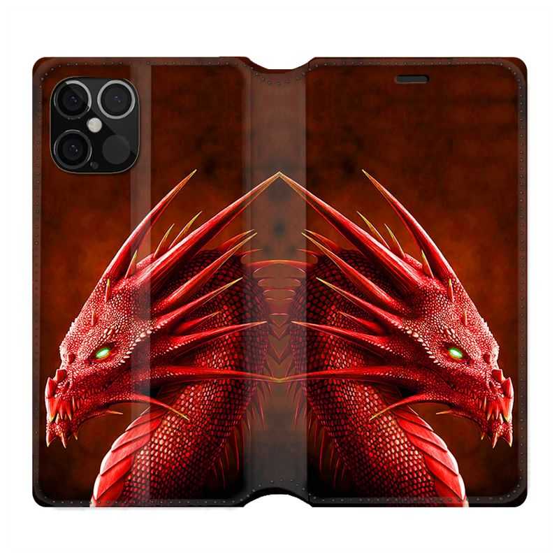 Housse Cuir Portefeuille Pour Iphone 12 / 12 Pro Dragon Rouge