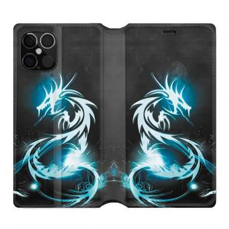 Housse Cuir Portefeuille Pour Iphone 12 / 12 Pro Dragon Bleu
