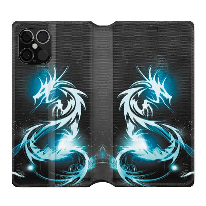Housse Cuir Portefeuille Pour Iphone 12 / 12 Pro Dragon Bleu