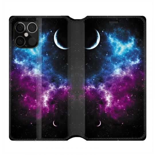 Housse Cuir Portefeuille Pour Iphone 12 / 12 Pro Univers Bleu Violet