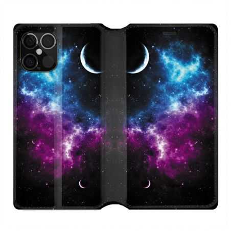 Housse Cuir Portefeuille Pour Iphone 12 / 12 Pro Univers Bleu Violet