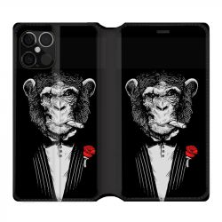 Housse Cuir Portefeuille Pour Iphone 12 / 12 Pro Decale Singe Mafia