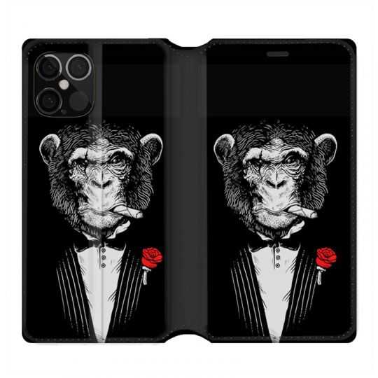 Housse Cuir Portefeuille Pour Iphone 12 / 12 Pro Decale Singe Mafia