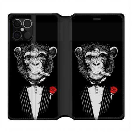 Housse Cuir Portefeuille Pour Iphone 12 / 12 Pro Decale Singe Mafia
