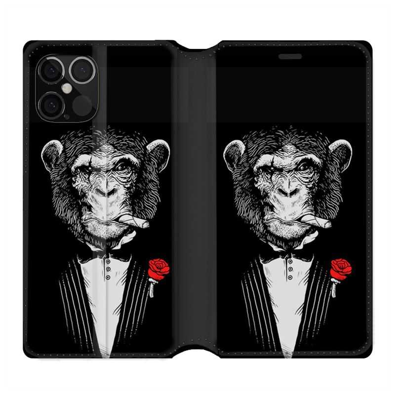 Housse Cuir Portefeuille Pour Iphone 12 / 12 Pro Decale Singe Mafia