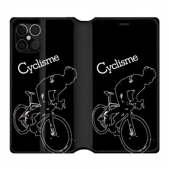 Housse Cuir Portefeuille Pour Iphone 12 / 12 Pro Cyclisme Ombre Blanche