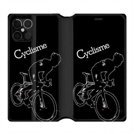 Housse Cuir Portefeuille Pour Iphone 12 / 12 Pro Cyclisme Ombre Blanche