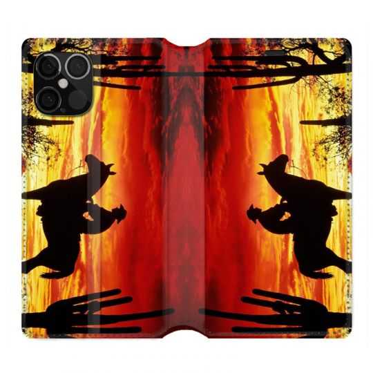 Housse Cuir Portefeuille Pour Iphone 12 / 12 Pro Cow Boy Soleil