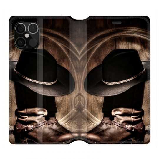 Housse Cuir Portefeuille Pour Iphone 12 / 12 Pro Cow Boy Chapeau