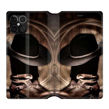 Housse Cuir Portefeuille Pour Iphone 12 / 12 Pro Cow Boy Chapeau