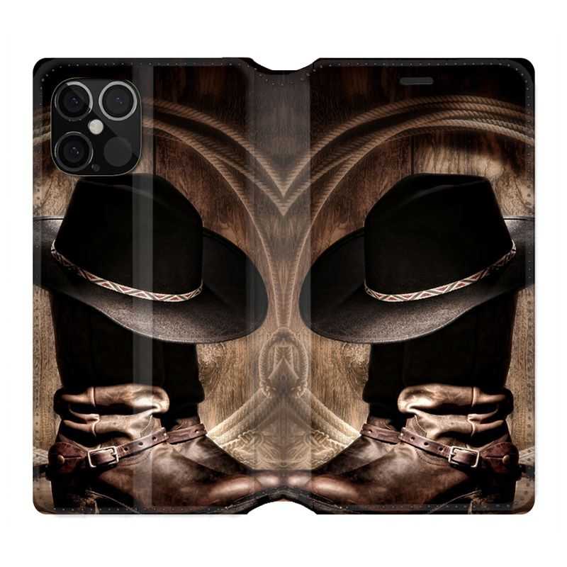 Housse Cuir Portefeuille Pour Iphone 12 / 12 Pro Cow Boy Chapeau