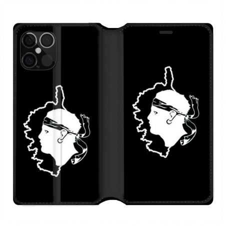 Housse Cuir Portefeuille Pour Iphone 12 / 12 Pro Corse Noir