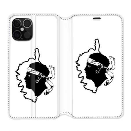 Housse Cuir Portefeuille Pour Iphone 12 / 12 Pro Corse Blanc