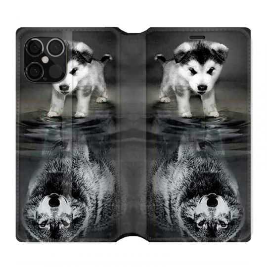 Housse Cuir Portefeuille Pour Iphone 12 / 12 Pro Chien Reflet
