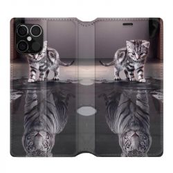 Housse Cuir Portefeuille Pour Iphone 12 / 12 Pro Chat Reflet