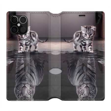 Housse Cuir Portefeuille Pour Iphone 12 / 12 Pro Chat Reflet