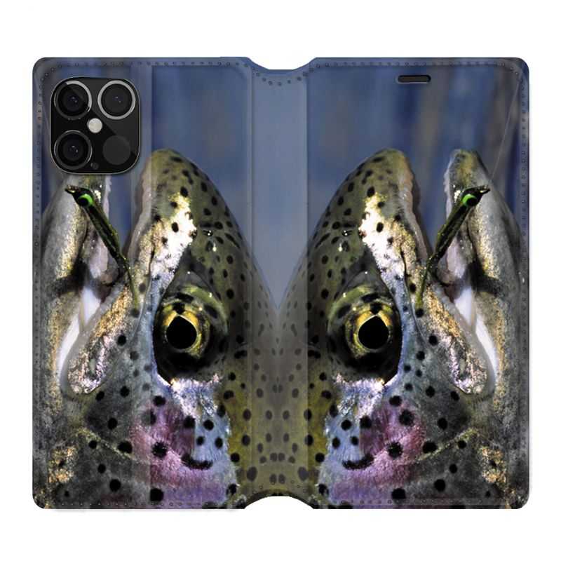 Housse Cuir Portefeuille Pour Iphone 12 / 12 Pro Peche Truite