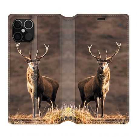 Housse Cuir Portefeuille Pour Iphone 12 / 12 Pro Chasse Chevreuil Blanc