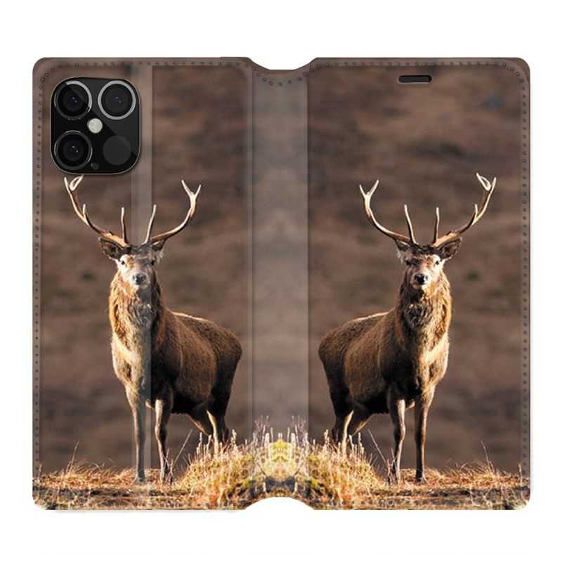 Housse Cuir Portefeuille Pour Iphone 12 / 12 Pro Chasse Chevreuil Blanc