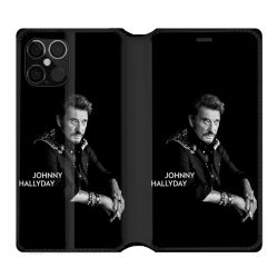 Housse Cuir Portefeuille Pour Iphone 12 / 12 Pro Johnny Hallyday Noir