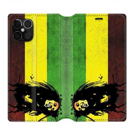 Housse Cuir Portefeuille Pour Iphone 12 / 12 Pro Bob Marley Drapeau