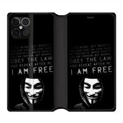 Housse Cuir Portefeuille Pour Iphone 12 / 12 Pro Anonymous I am free