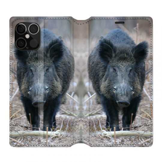 Housse Cuir Portefeuille Pour Iphone 12 / 12 Pro Sanglier Pin