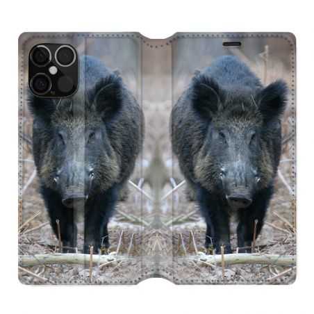 Housse Cuir Portefeuille Pour Iphone 12 / 12 Pro Sanglier Pin