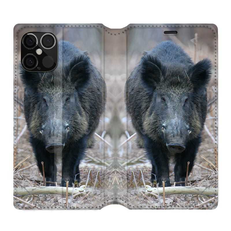 Housse Cuir Portefeuille Pour Iphone 12 / 12 Pro Sanglier Pin