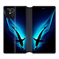 Housse Cuir Portefeuille Pour Iphone 12 / 12 Pro Requin Noir