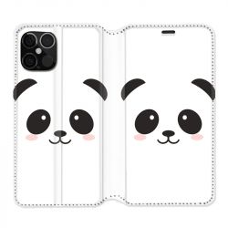 Housse Cuir Portefeuille Pour Iphone 12 / 12 Pro Panda Blanc
