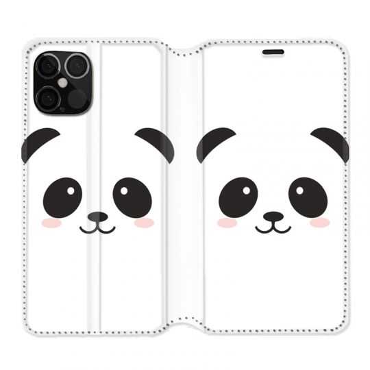 Housse Cuir Portefeuille Pour Iphone 12 / 12 Pro Panda Blanc