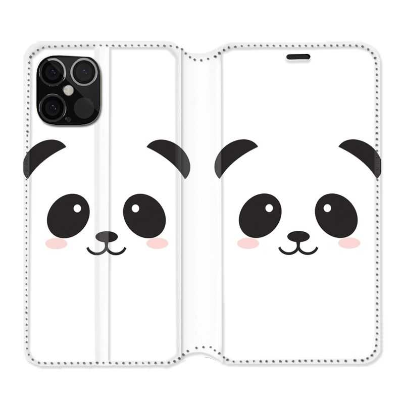 Housse Cuir Portefeuille Pour Iphone 12 / 12 Pro Panda Blanc
