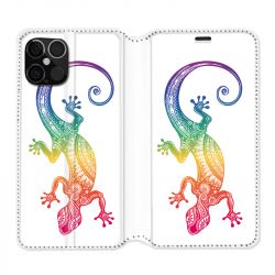 Housse Cuir Portefeuille Pour Iphone 12 / 12 Pro Animaux Maori Salamandre Color