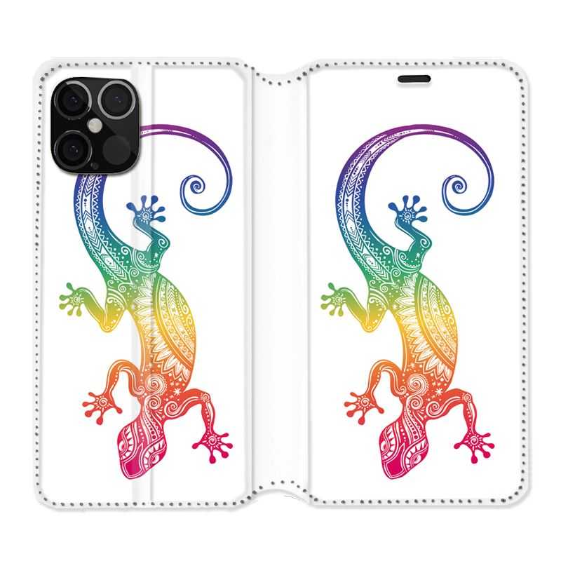 Housse Cuir Portefeuille Pour Iphone 12 / 12 Pro Animaux Maori Salamandre Color